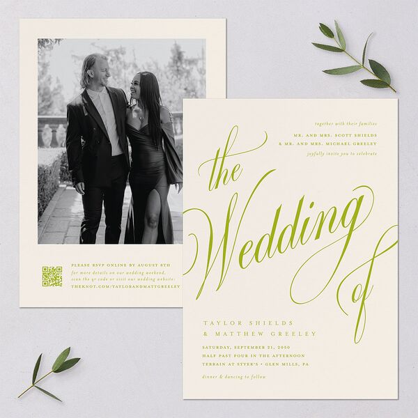 Modern Wedding Of Calligraphy Wedding Invitations Chartreuse Signature Blank No Standard