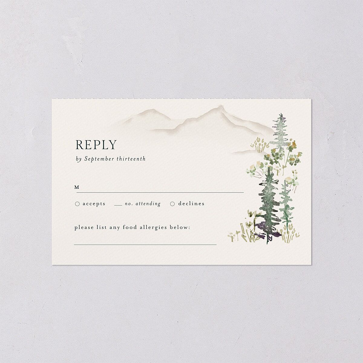 Elegant Mountain Border All-in-One Wedding Invitations Meadow Signature Light Both Recipient and Return Addresses No