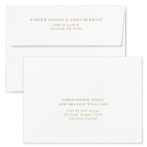 Timeless Script Save The Date Card Envelopes White Linen Both Recipient and Return Addresses Signature Standard