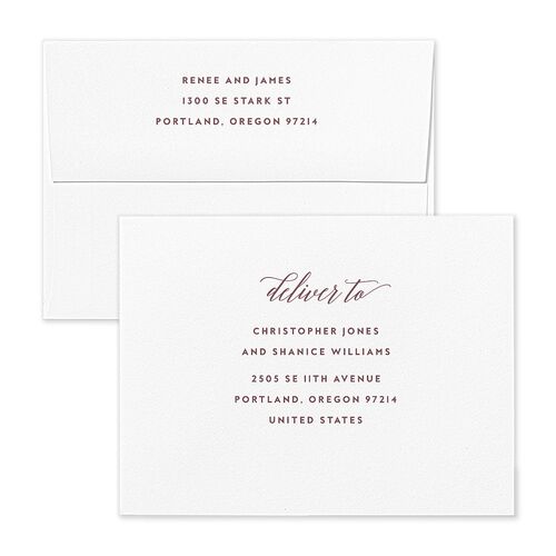 We Do Save the Date Petite Card Envelopes White Mauve Both Recipient and Return Addresses Signature Standard
