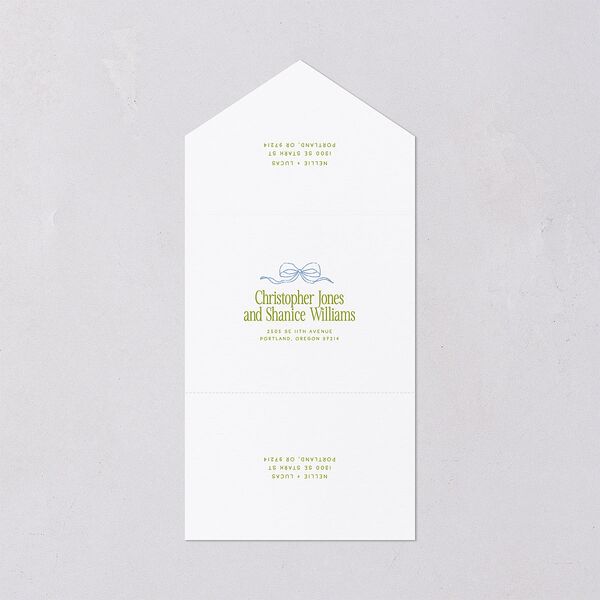Modern Delicate Bows All-in-One Wedding Invitations Peridot Signature Light Both Recipient and Return Addresses No