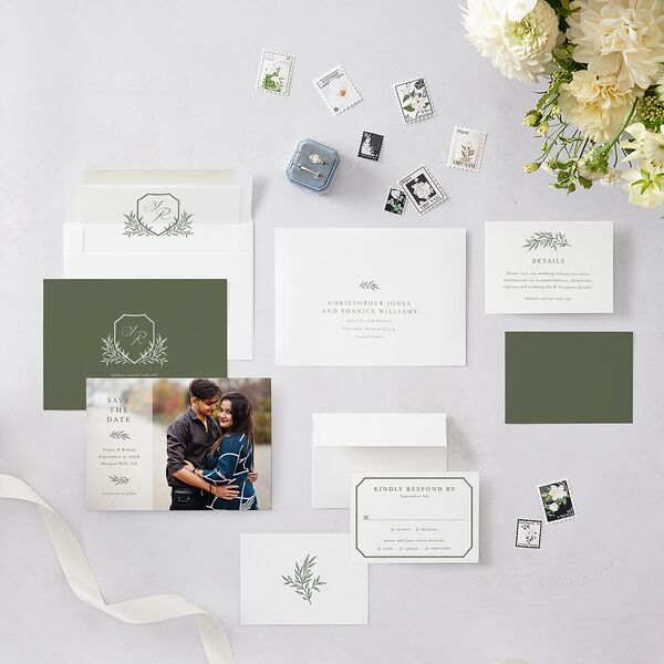 Classic Crest Save The Date Cards Deep Olive Signature smooth Blank No Standard