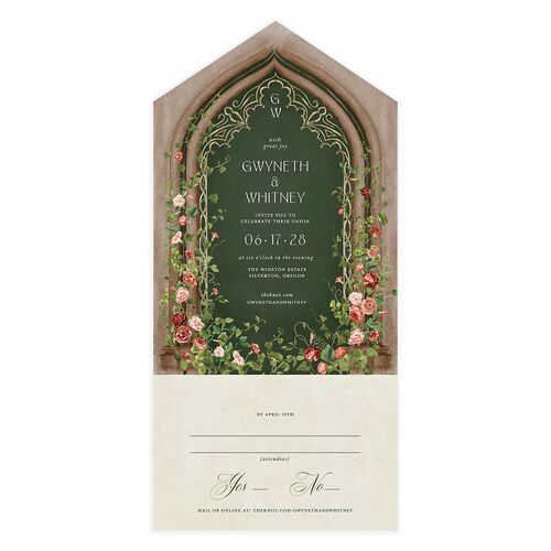 Fairytale Garden All-in-One Wedding Invitations Dark Green Signature Light Both Recipient and Return Addresses No