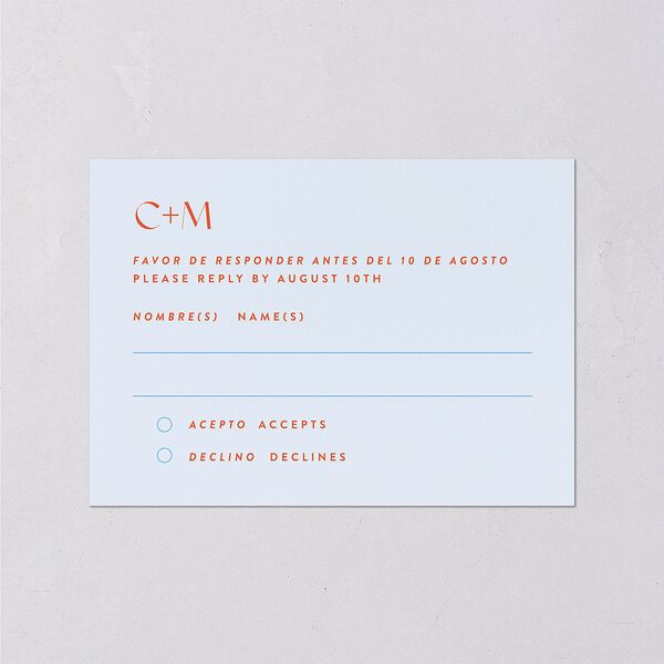 Santa Cruz Bilingual Foreign Language Wedding Response Cards Aquamarine Signature Standard