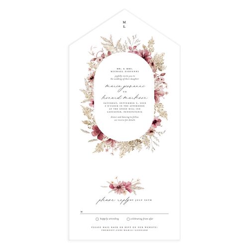 Bohemian Garden All-in-One Wedding Invitations Soft Berry Signature Light Both Recipient and Return Addresses No