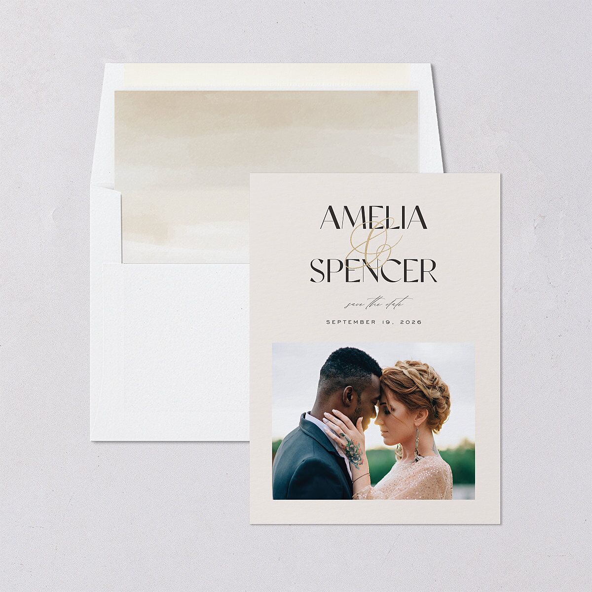 Together Save The Date Cards Gold Champagne Signature smooth Blank No Standard