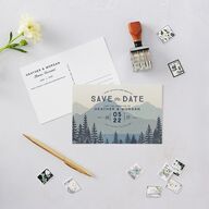 Vintage Mountain Save The Date Postcards Dusty Blue