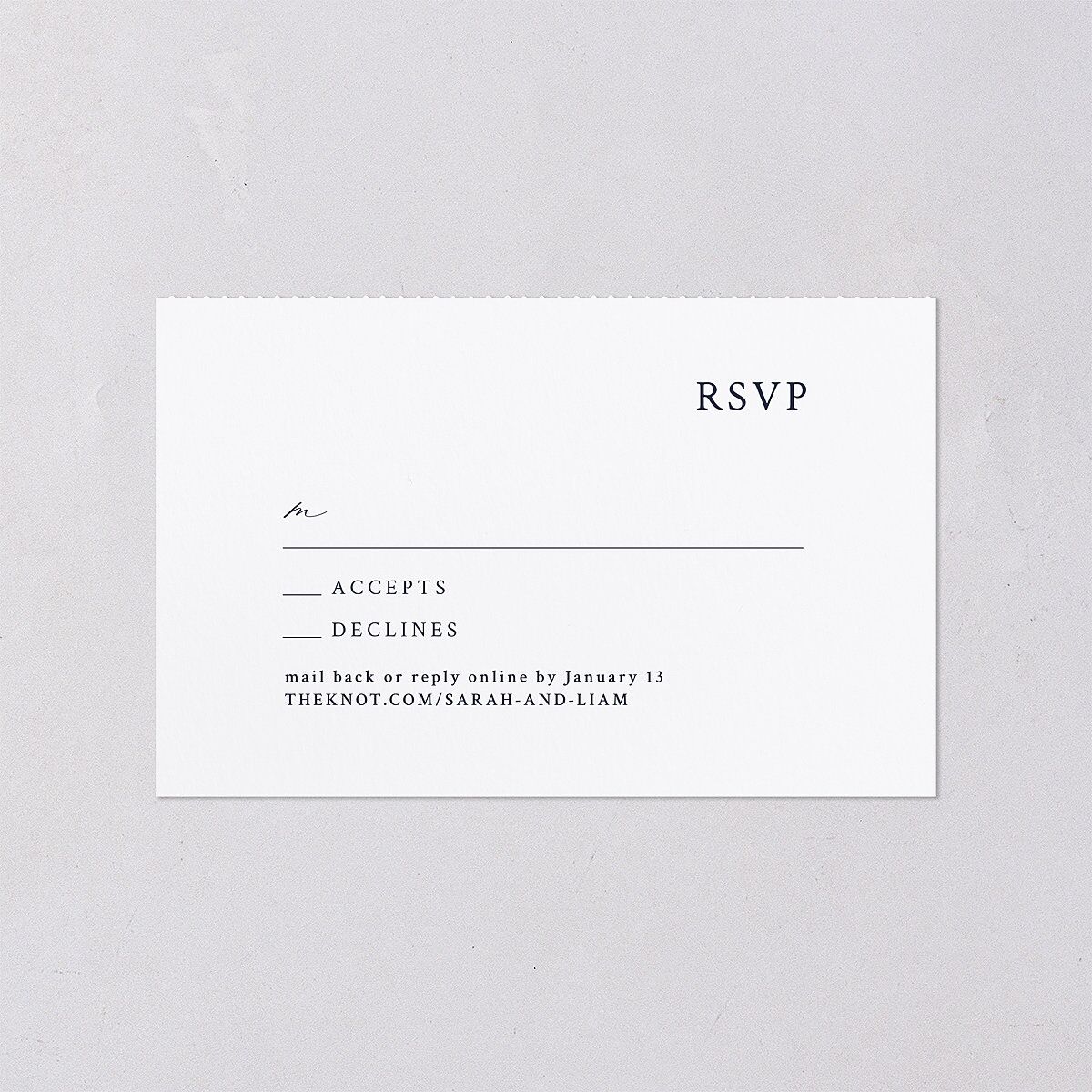 Elevated Minimalist Ampersand All-in-One Wedding Invitations Navy Signature Light Both Recipient and Return Addresses No