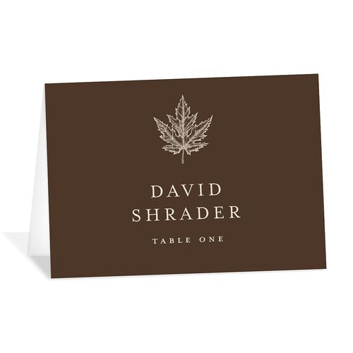 Simple Rustic Fall Leaf Place Cards Deep Bronze Signature