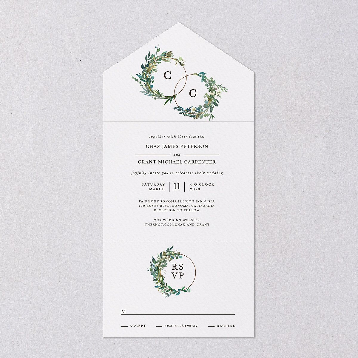 Leafy Hoops All-in-One Wedding Invitations — view 7