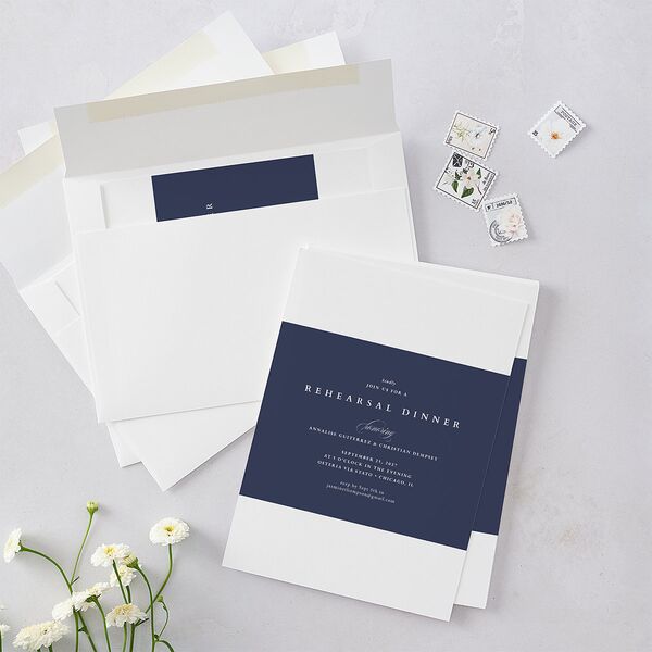 Elegant Edge Rehearsal Dinner Invitations Moody Blue Signature Blank