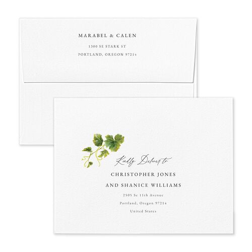 Romantic Vineyard Save the Date Magnet Envelopes White Midnight Navy Both Recipient and Return Addresses Signature Standard