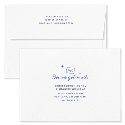 Hand Drawn Wedding Icons Photo Wedding Invitation Envelopes Blue French Blue Both Recipient and Return Addresses Standard Signature