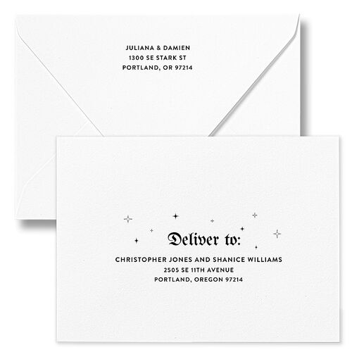 Moody Gothic Rose Wedding Invitation Euro Envelopes Midnight White Both Recipient and Return Addresses Luxe Signature