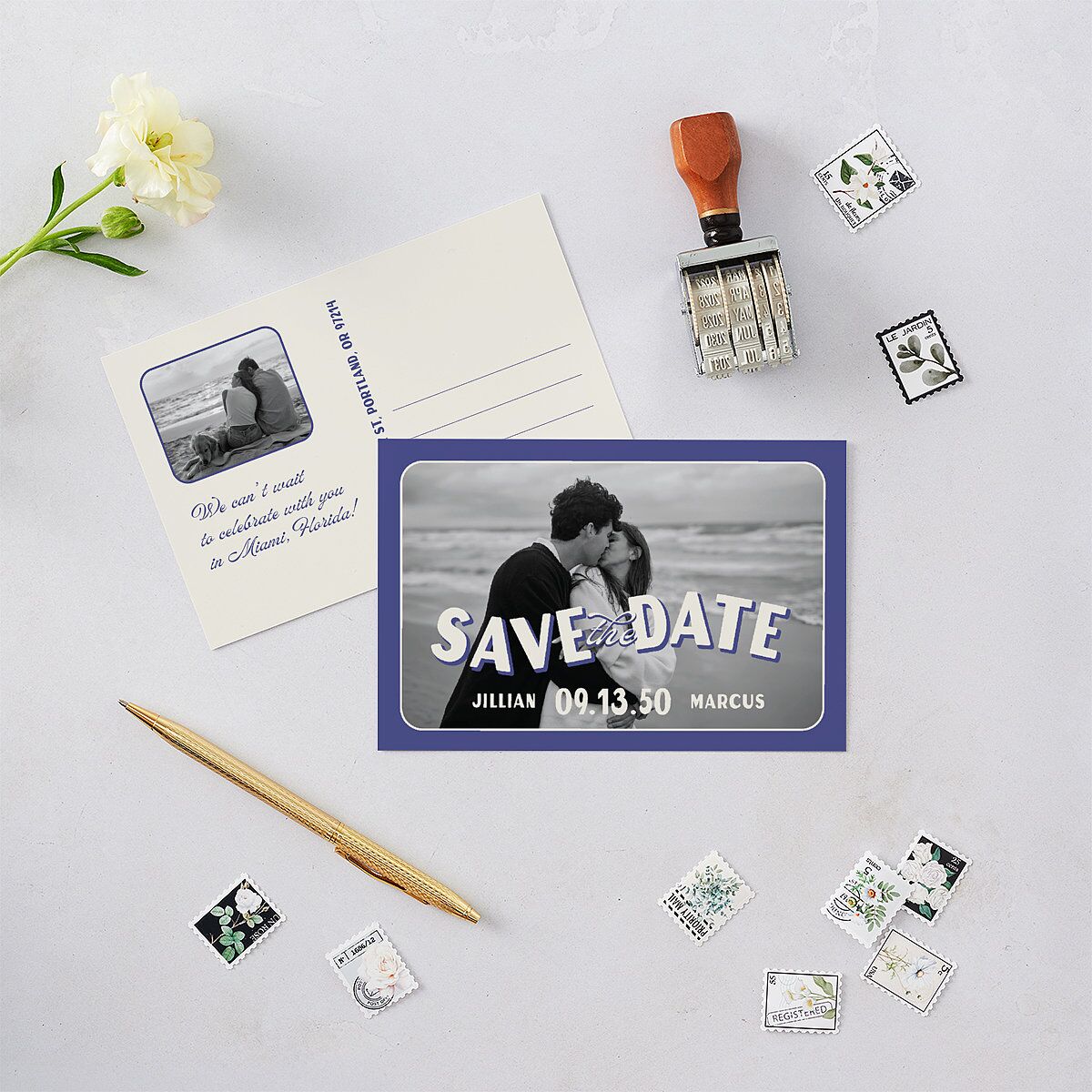 Retro Photo Postcard Inspired Save the Date Postcards Sapphire