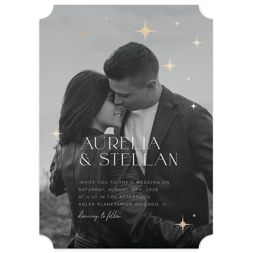Starry Photo Foil Wedding Invitations Midnight Gold Signature Blank No Ticket