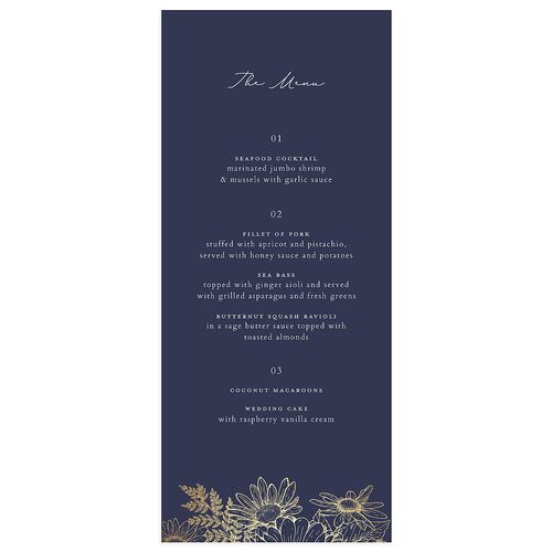 Rustic Botanical Foil Menus Midnight Gold Signature