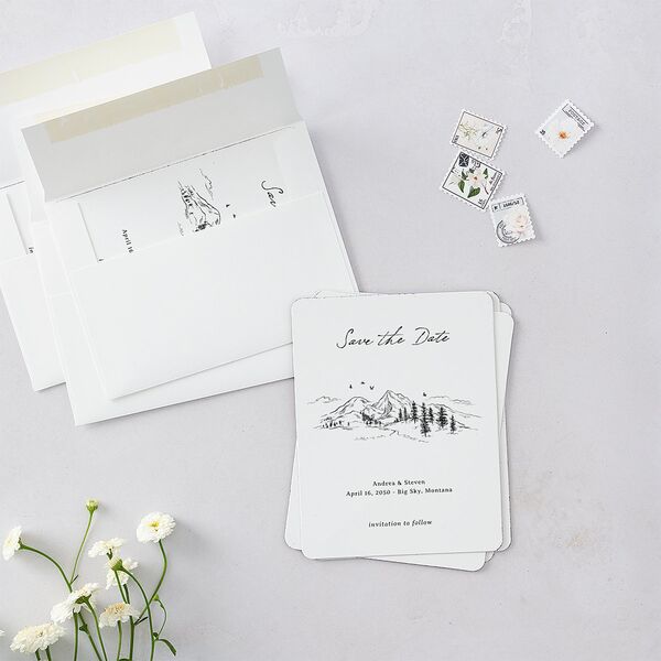Elegant Mountain Monogram Save The Date Magnets Pure White Magnet Paper