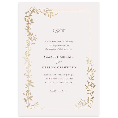 Delicate Vines Foil Wedding Invitations Gold Eggplant Signature Blank No Standard