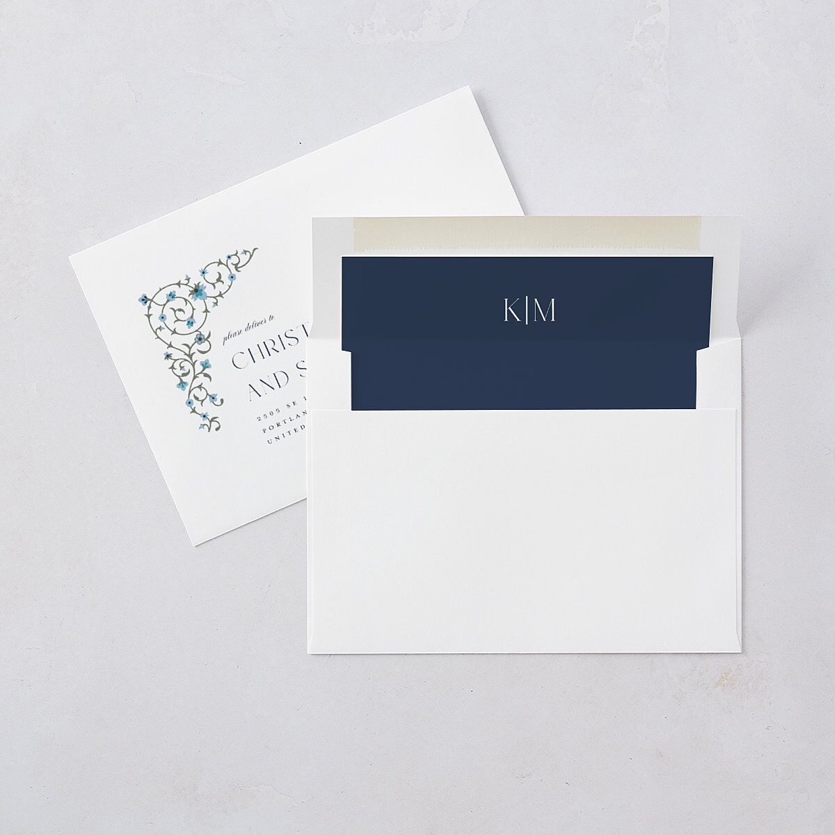 Ornate Threshold Save The Date Cards Moody Blue Signature smooth Blank No Standard