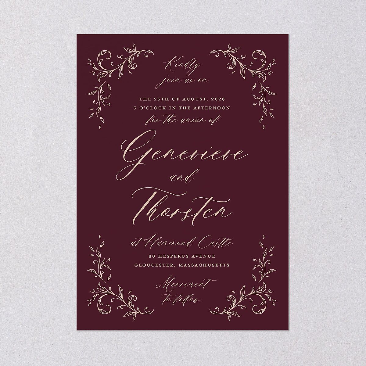 Dark Vintage Fantasy Wedding Invitations Merlot Signature Blank No Standard