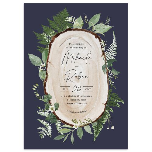 Fairytale Woodgrain Slab Wedding Invitations Dark Navy Signature Blank No Standard