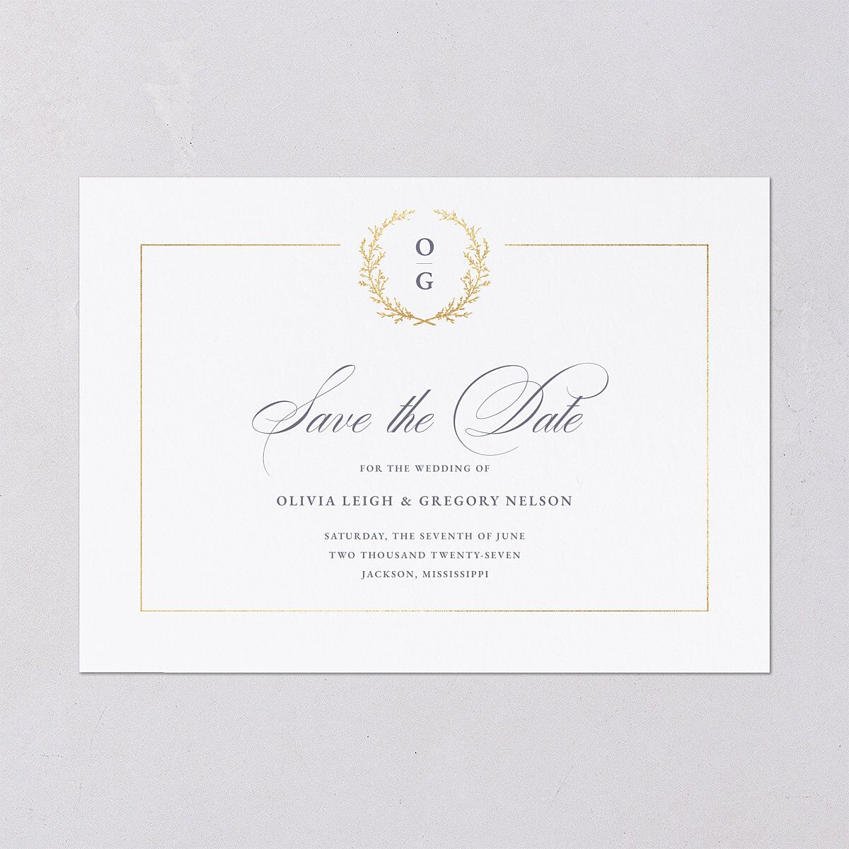 Gilded Wreath Save the Date Cards — view 2