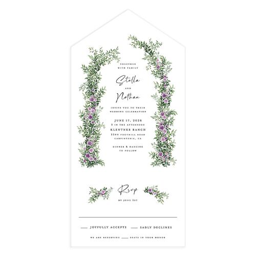 Floral Arc All-in-One Wedding Invitations Purple Haze Signature Light Both Recipient and Return Addresses No