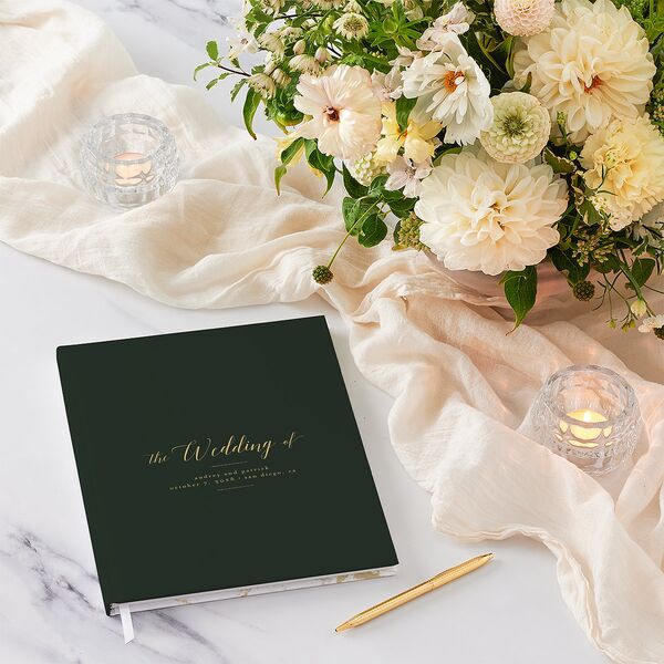 Marble and Gold Wedding Guest Book Dark Emerald