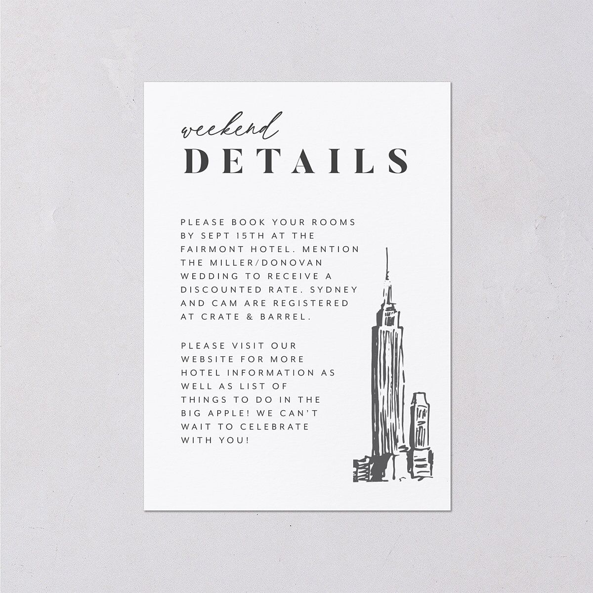Love in NYC Wedding Enclosure Cards Medieval Grey Signature