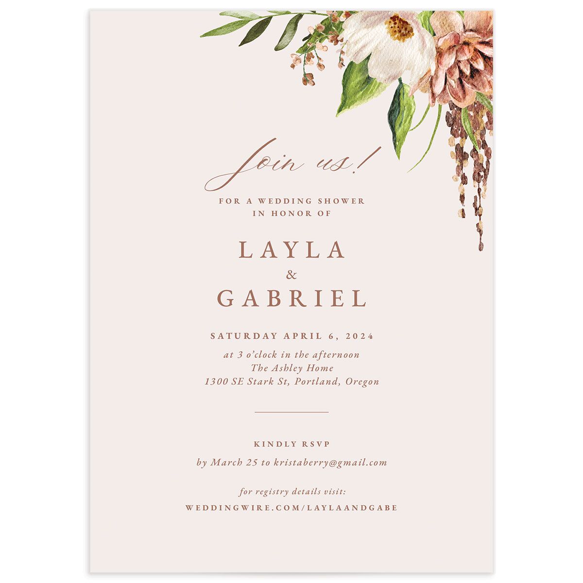 Painted Blossoms Bridal Shower Invitations