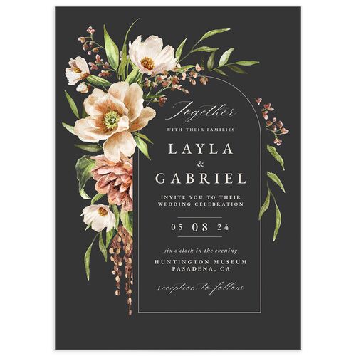 Painted Blossoms Wedding Invitations - Black