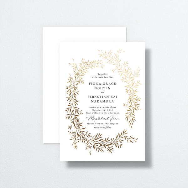 Romantic Wreath Wedding Invitations Gold Pure White Signature No