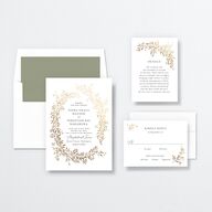Romantic Wreath Wedding Invitations Gold Pure White Signature No