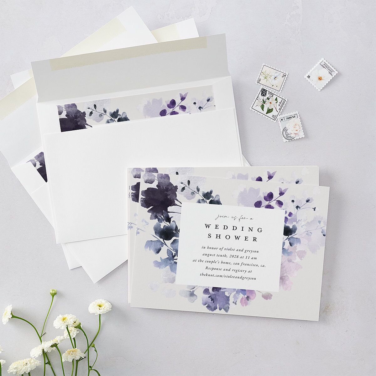 Ethereal Floral Bridal Shower Invitations Sheer Lilac Signature Blank
