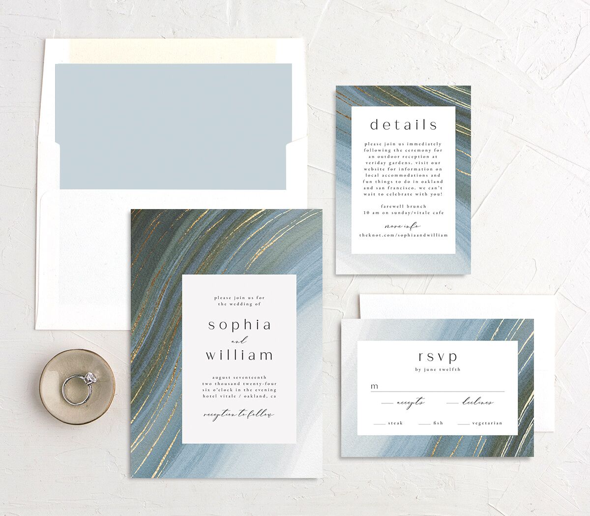Ethereal Wave Wedding Invitations suite in teal