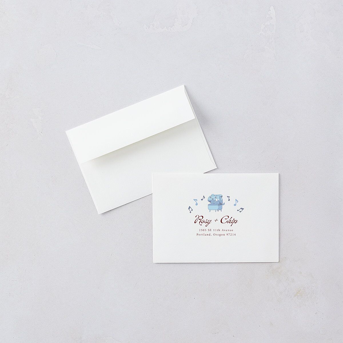 Whimsical Retro Cartoon Response Card Envelopes Baby Blue White Return Address Signature Standard