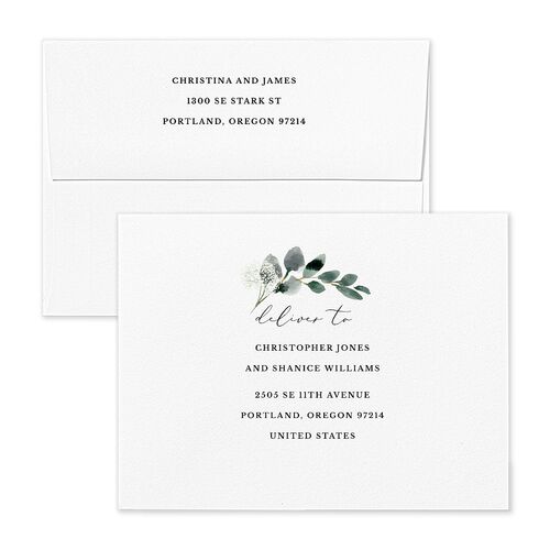 Greenery Accent Save the Date Magnet Envelopes Midnight Rose Return Address Signature Standard