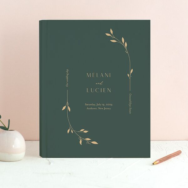 Delicate Leaves Wedding Guest Book Jewel Green