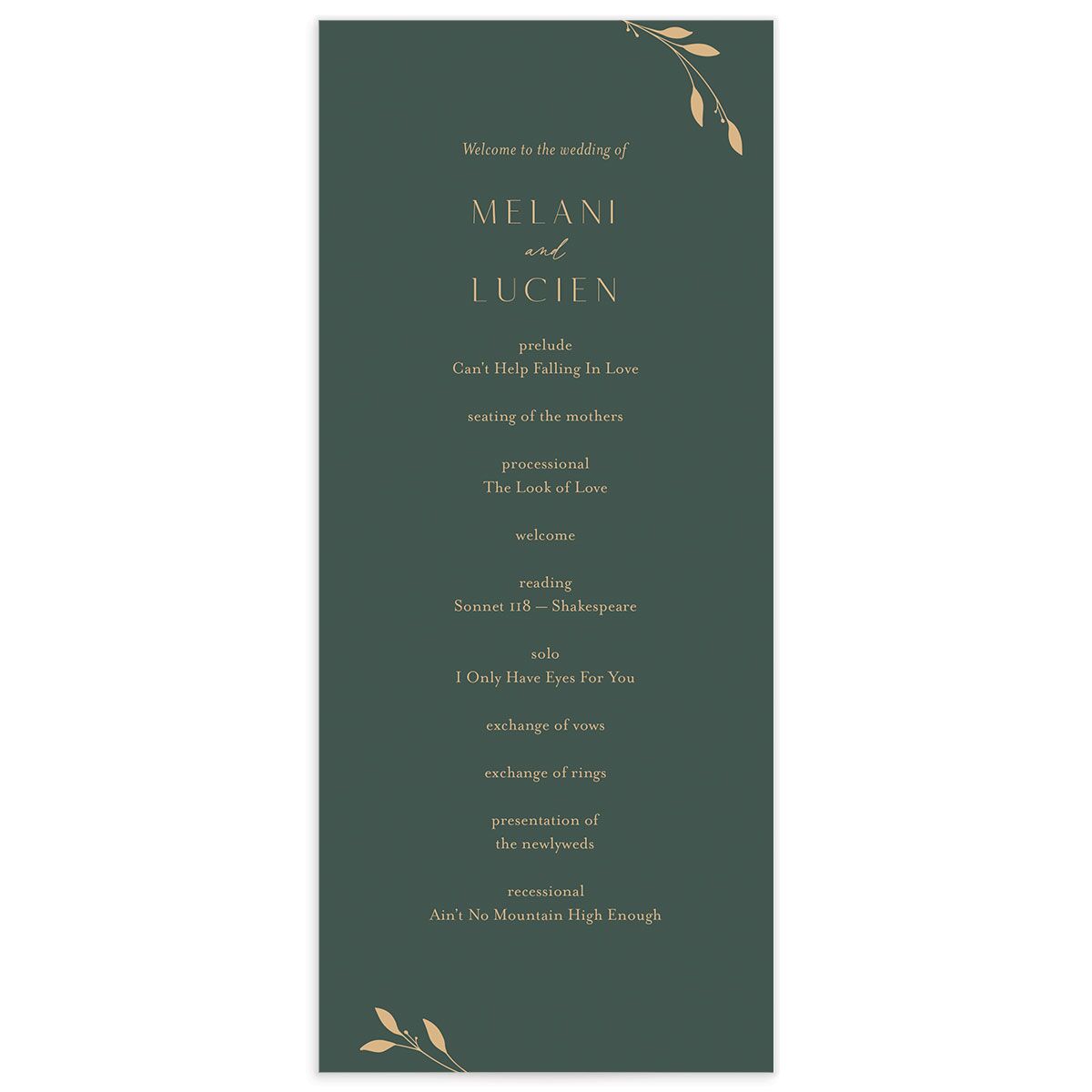 Delicate Leaves Wedding Programs front in Green