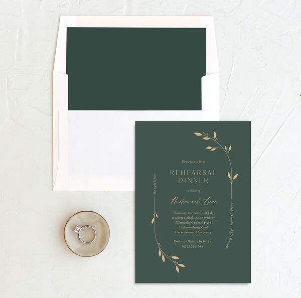 Delicate Leaves Rehearsal Dinner Invitations envelope-and-liner in Green
