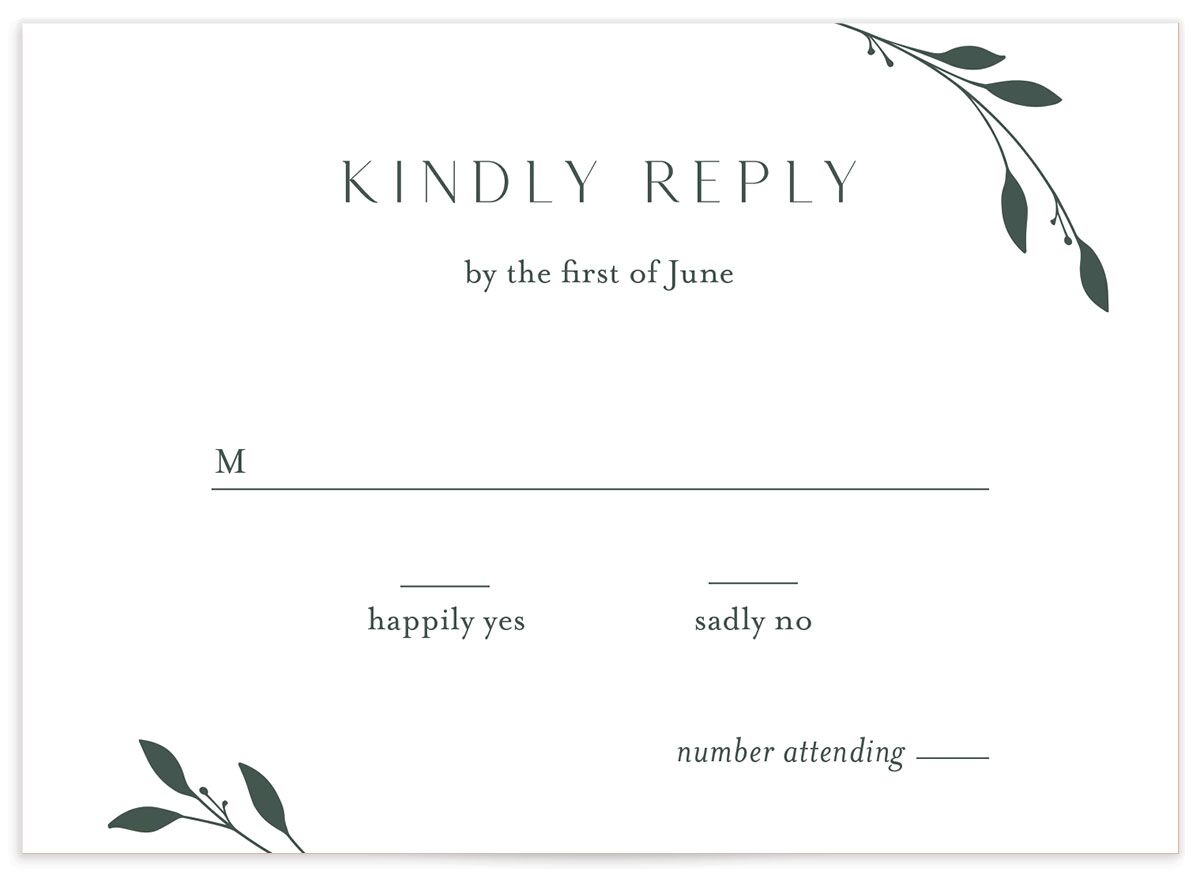 Delicate Leaves Wedding Response Cards front in Green