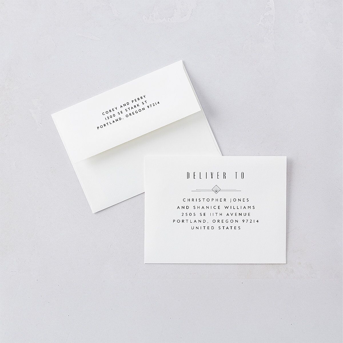 Diamond Deco Thank You Card Envelopes White Licorice Both Recipient and Return Addresses Signature Standard