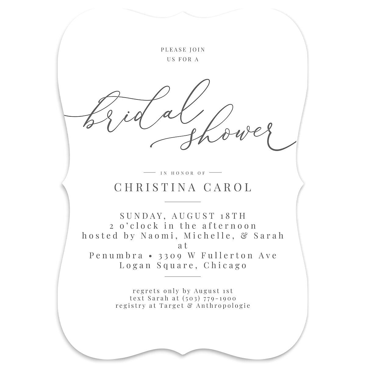 Romantic Calligraphy Bridal Shower Invitations