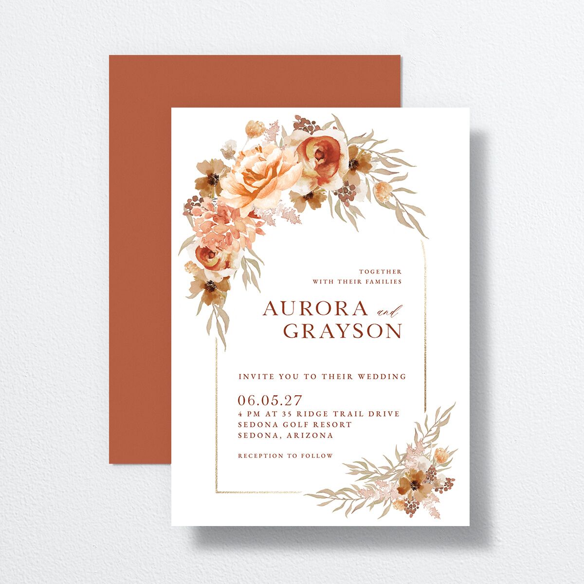 Bohemian Arch Foil Wedding Invitations Gold Rust Signature No