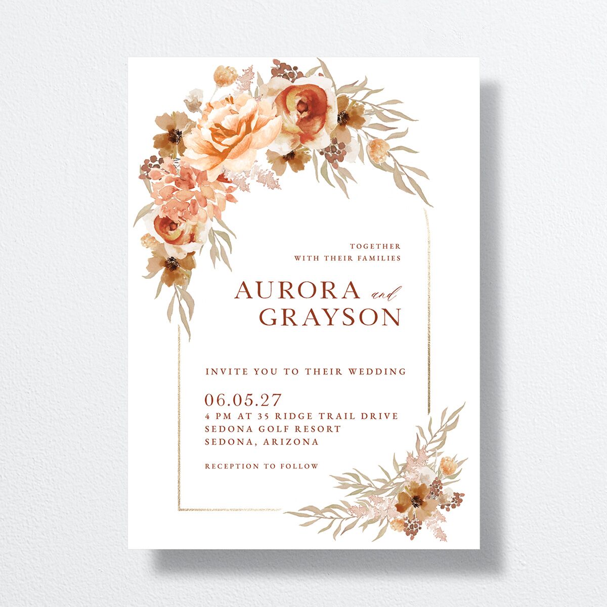 Bohemian Arch Foil Wedding Invitations Gold Rust Signature No
