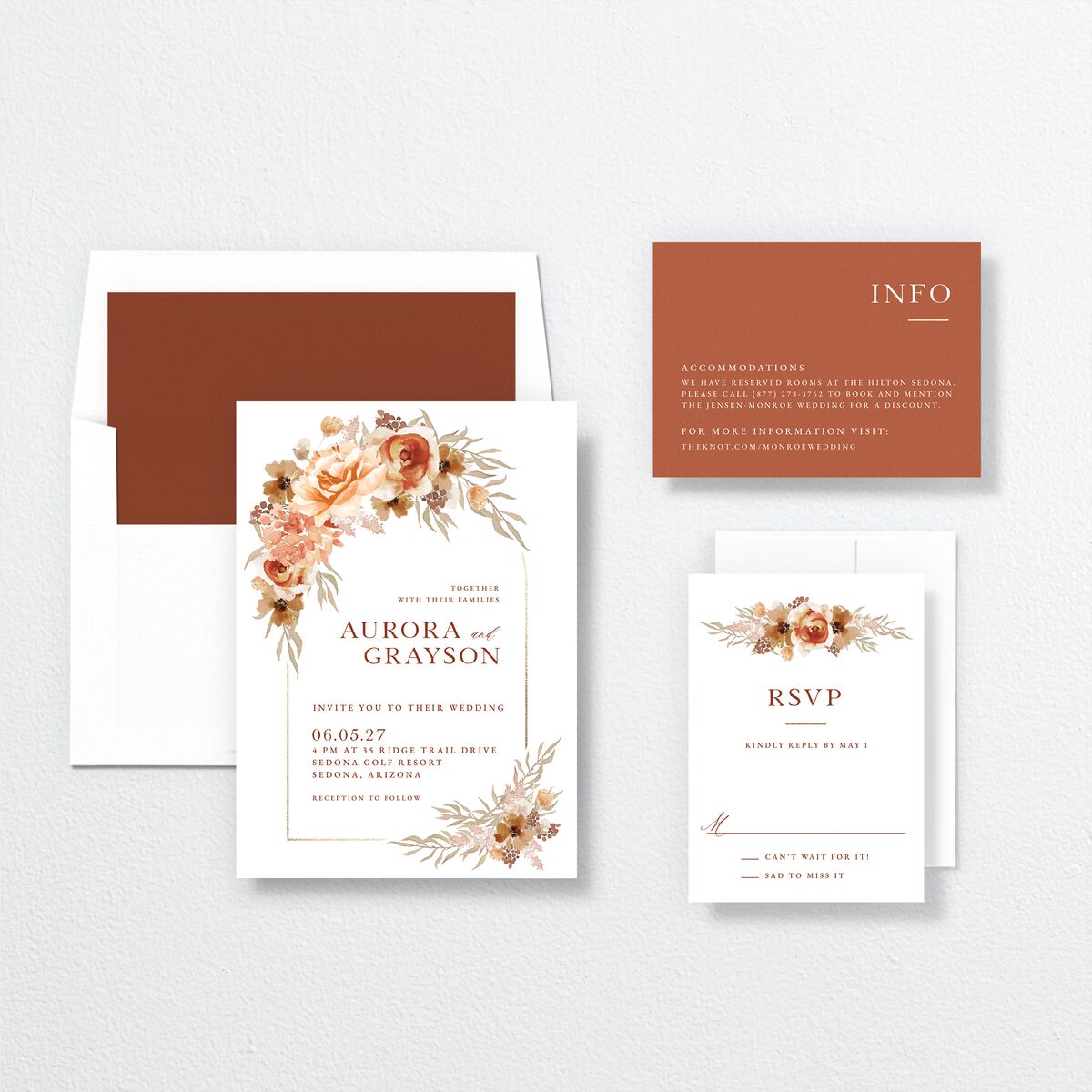 Bohemian Arch Foil Wedding Invitations Gold Rust Signature No