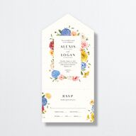 Blooming Dahlias All-in-One Wedding Invitations Regency Blue Signature Light Both Recipient and Return Addresses No