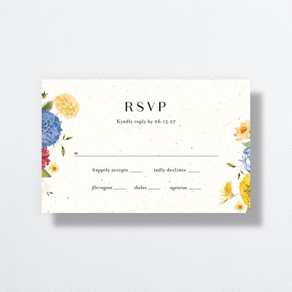 Blooming Dahlias All-in-One Wedding Invitations Regency Blue Signature Light Both Recipient and Return Addresses No