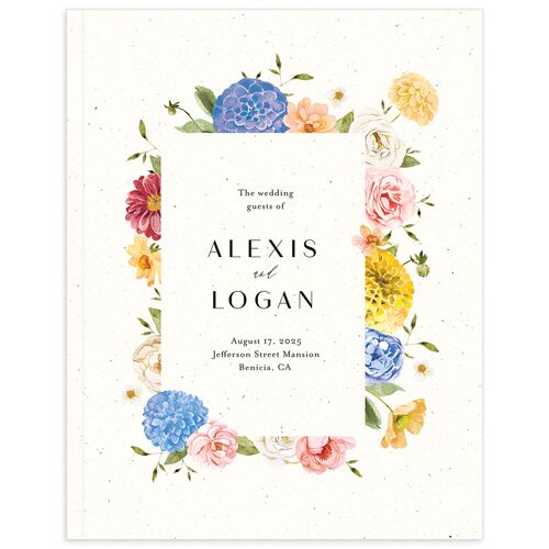 Blooming Dahlias Wedding Guest Book Regency Blue